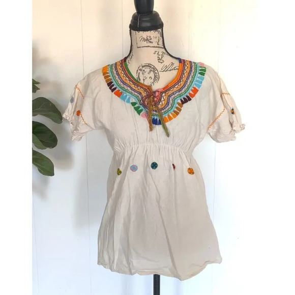 Mexican Tunic Top embroidered Blouse Handmade Hippie Boho One Size (S-L) - Picture 7 of 7